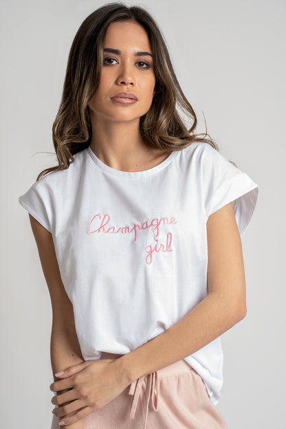 T-Shirt Brodé Champagne Girl